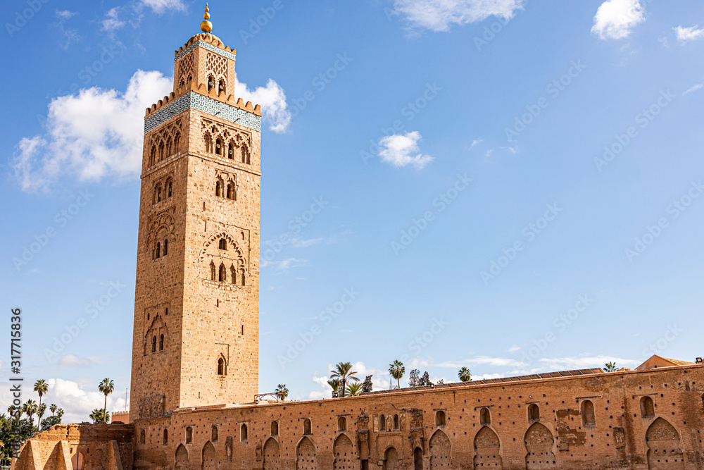 Koutoubia Mosque minaret located at medina quarter of Marrakesh, Morocco...