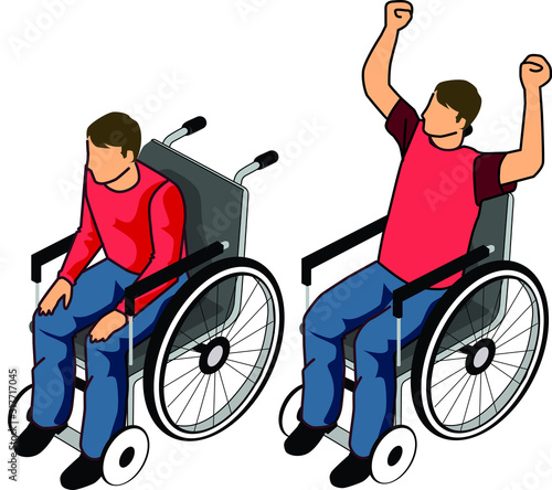 two people sitting in the disabled chair. They were overjoyed in their disabled chair