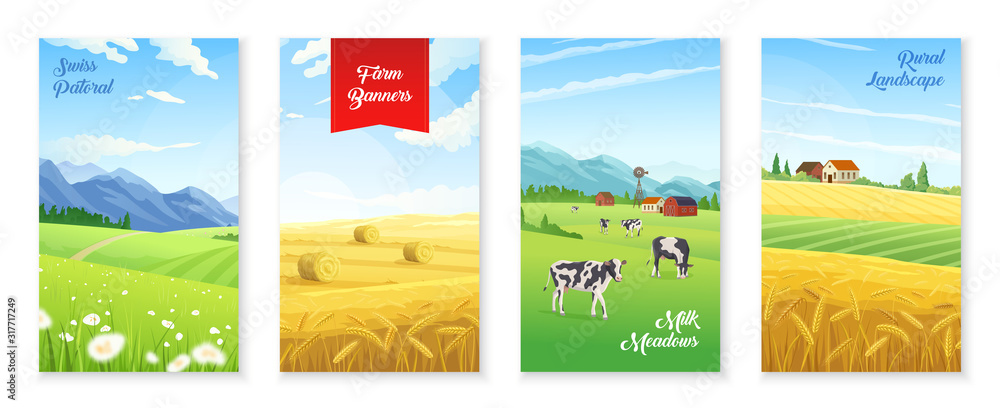 Farm Realistic Banners Set - obrazy, fototapety, plakaty 