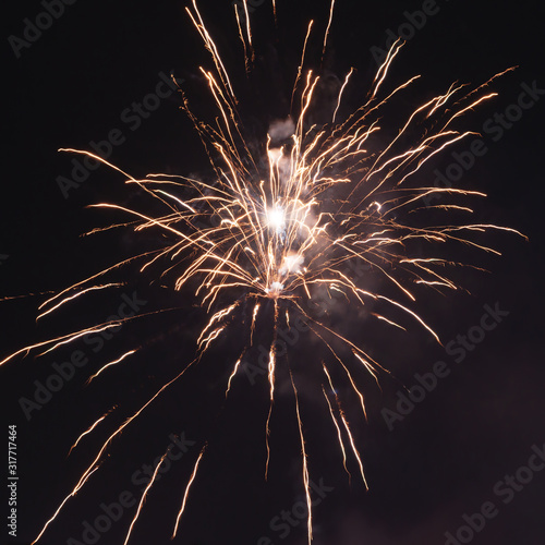 Cluster of colorful Fourth of July fireworks.