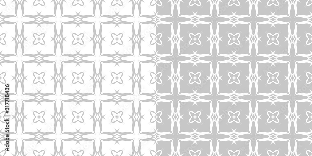 Floral seamless patterns. Gray and white designs. Backgrounds compilation Floral seamless patterns. Gray and white designs. Backgrounds compilation