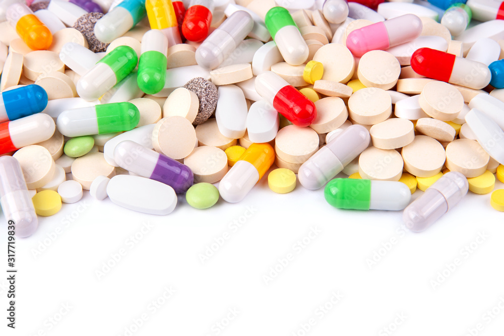 Medical pills on a white background mock up Medical pills on a white background mock up