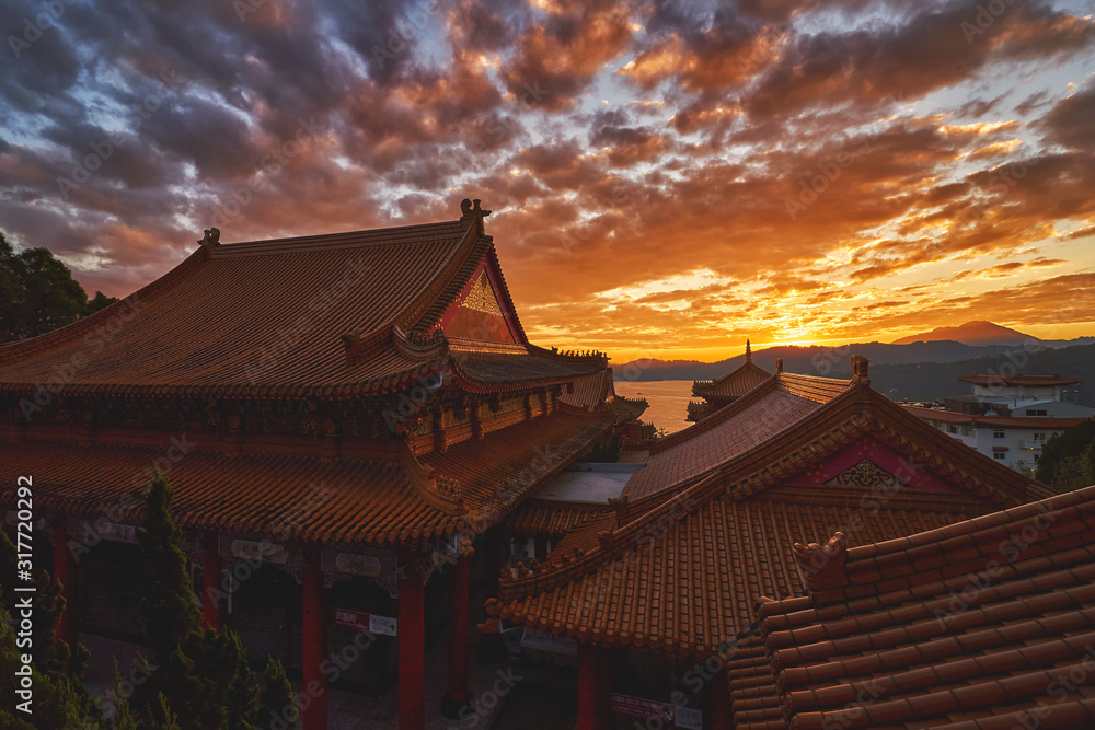 Wenwu temple at Sun Moon lake in Taiwan during sunset Wenwu temple at Sun Moon lake in Taiwan during sunset
