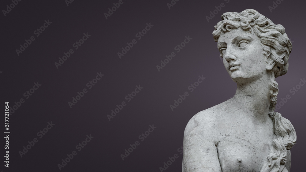 Fototapeta Ancient statue of sensual Italian Renaissance Era woman with long neck and curly hairs, Potsdam, Germany, with copy space, details, closeup