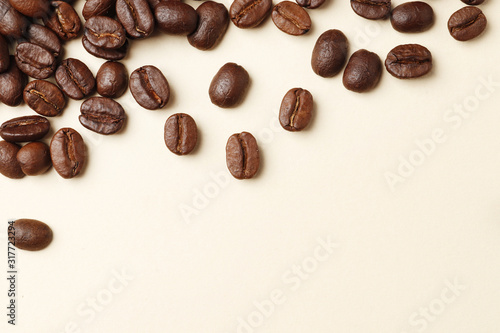 Coffee beans on a colored background.