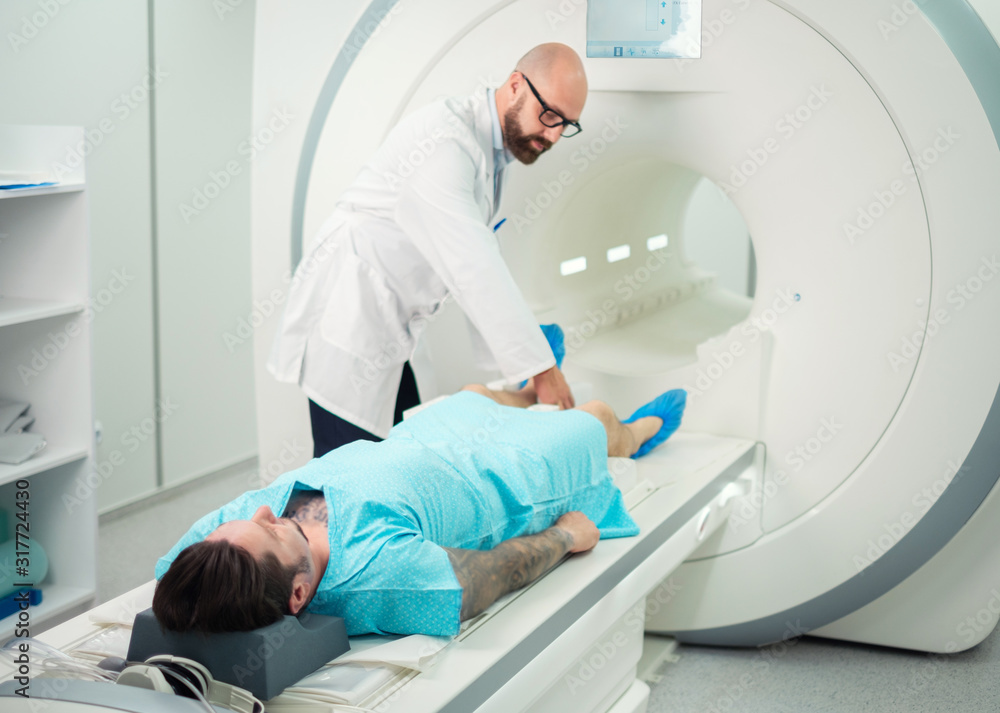 Patient visiting MRI procedure in a hospital Patient visiting MRI procedure in a hospital