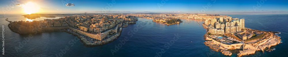Beautiful aerial panorama of Malta with Valletta and Sliema cities