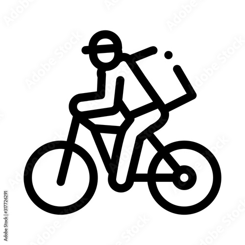 Courier Delivery by Bicycle Icon Vector. Outline Courier Delivery by Bicycle Sign. Isolated Contour Symbol Illustration