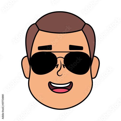 young man head with sunglasses character