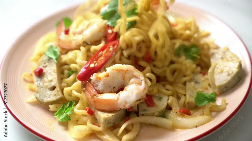spicy instant noodles salad with shrimps spicy instant noodles salad with shrimps