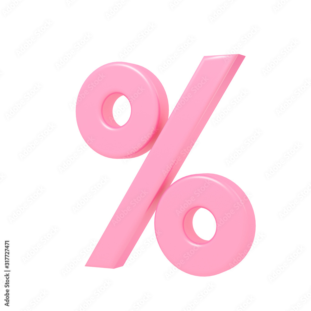 Glossy Pink 3d render percent symbol isolated on white background with clipping path, alphabet discount pattern. Modern font for business ,banner, poster, cover, logo design template element. - obrazy, fototapety, plakaty 