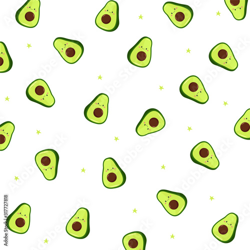 Vector pattern with kawaii avocado