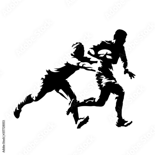 Rugby players, isolated vector silhouette. Ink drawing