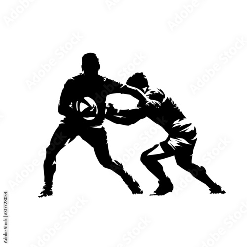 Rugby players, isolated vector silhouette. Ink drawing