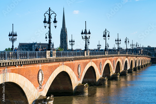 Stone bridge, Garonne river, Bordeaux, Nouvelle Aquitaine, France, Europe photo