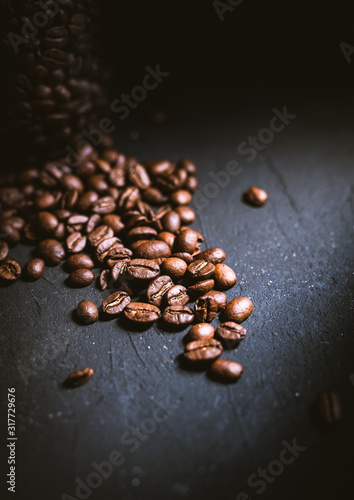 closeup of coffee beans on dark background