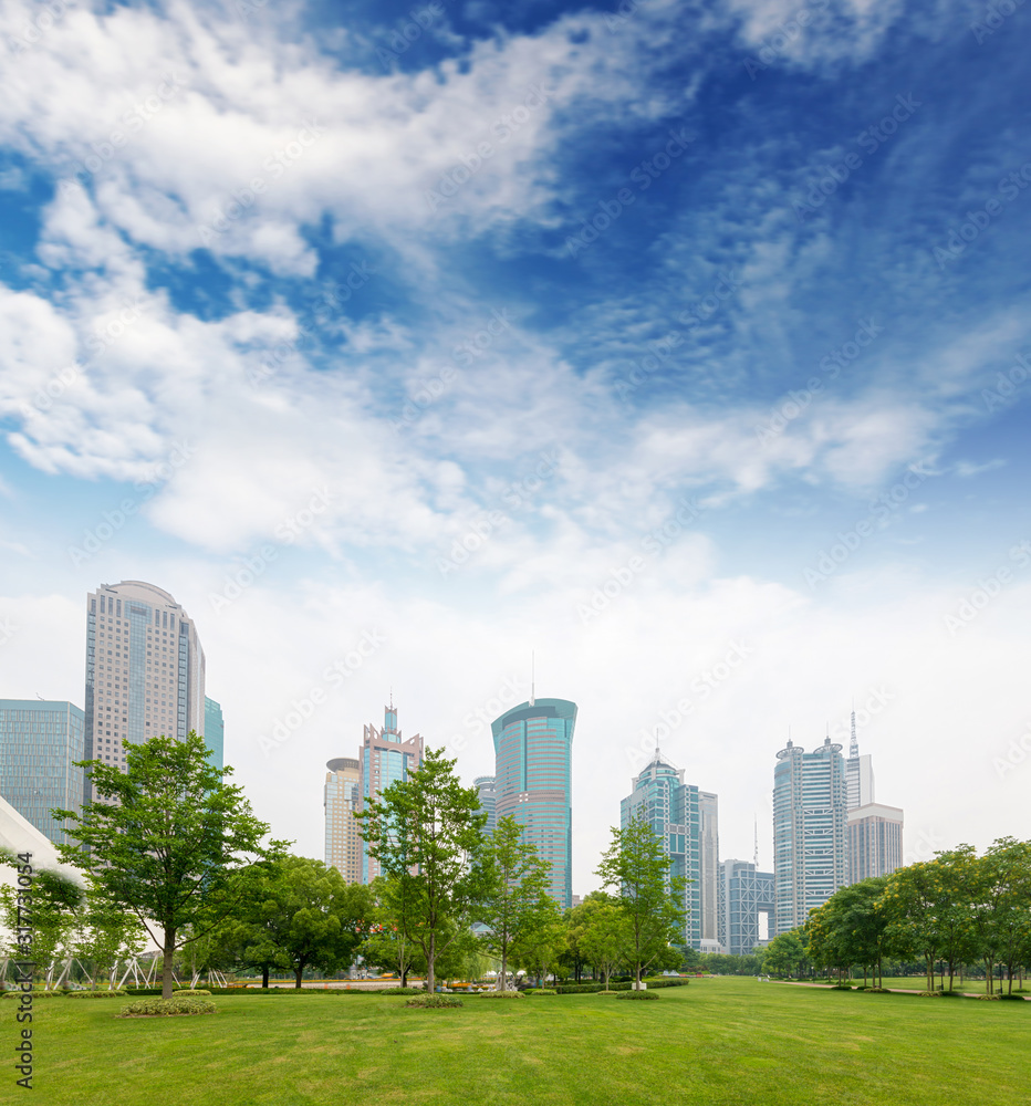city park with modern building background in shanghai city park with modern building background in shanghai