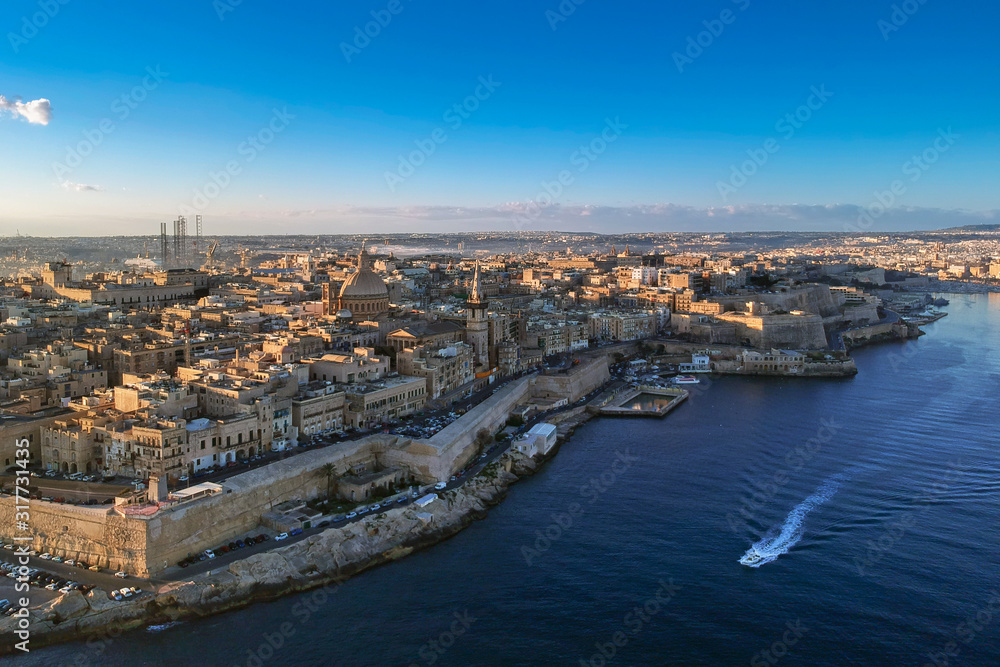 Beautiful aerial scenery of Malta with Valletta city
