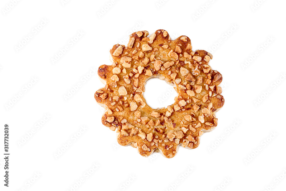 Obraz premium Round cookies with nuts on a white background