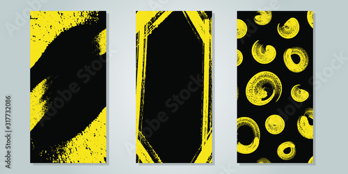 Grunge Black and Gold Design Textures Set for Brochures, Flyers, Logo, Banners. Golden Abstract Grunge Background