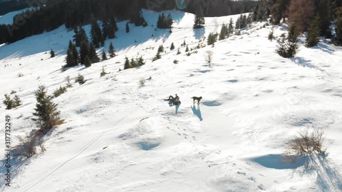 Aerials form Erl Erlberg Kufstein  Austria.
Hiking top of the mountains in winter.
Snow, beautiful landscapes, sunny day. photo