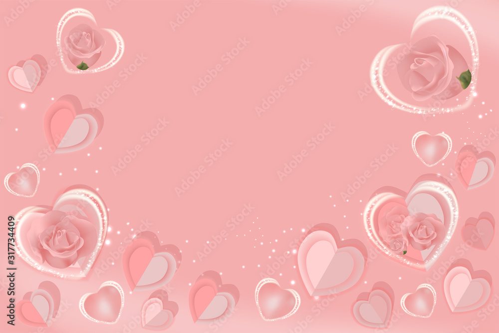 pink heart background with copy space. Vector illustration.	