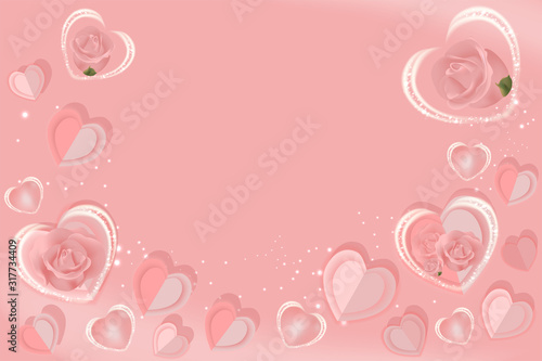 pink heart background with copy space. Vector illustration. 