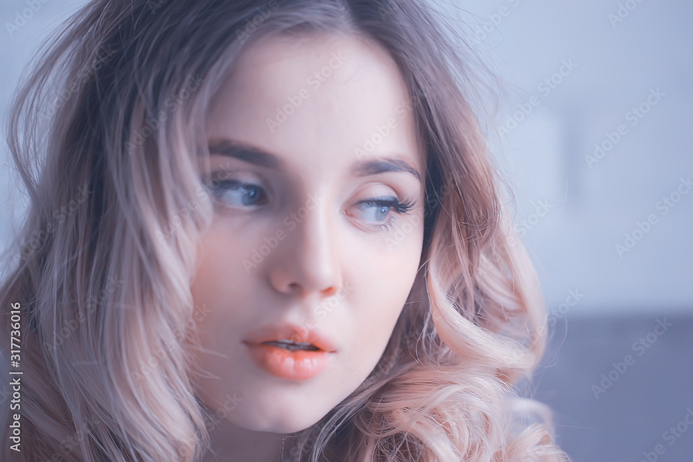blonde make-up hair style / beautiful young adult model, spring look blonde make-up hair style / beautiful young adult model, spring look