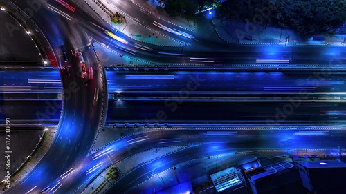 4K,Time lapse night traffic of the road or expressway, motorway and highway in the detail of Circle intersection 