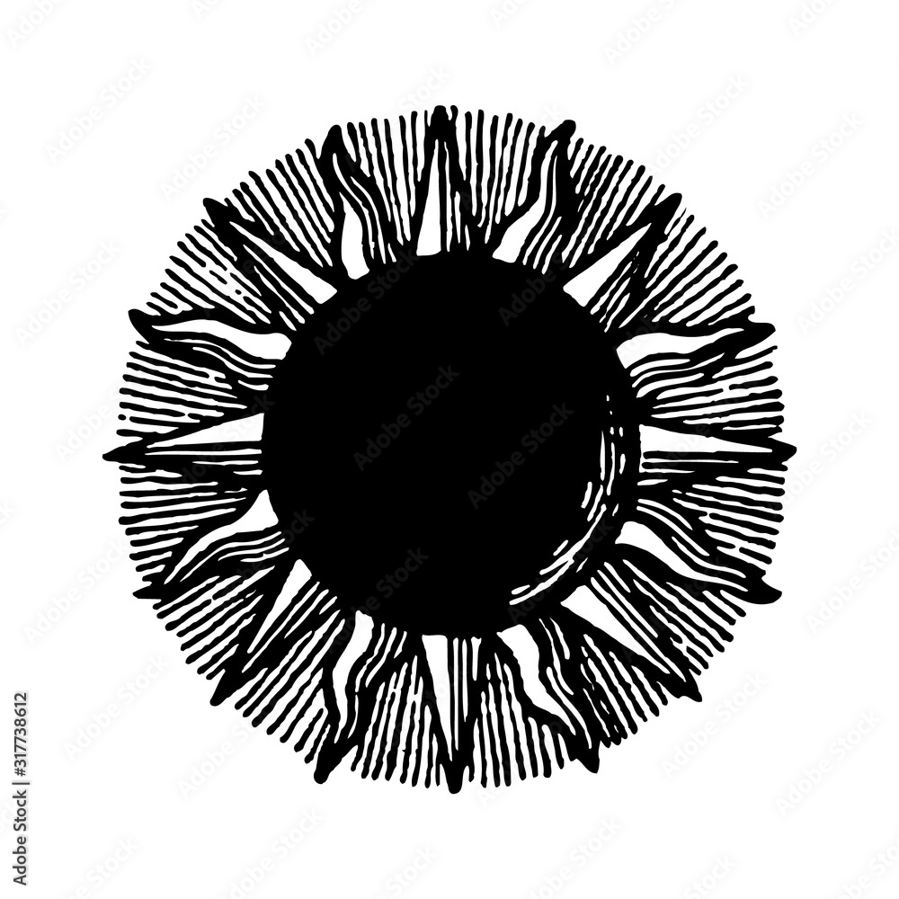 Sun engraving. Set of Sun. Hand drawn ethnic symbol.