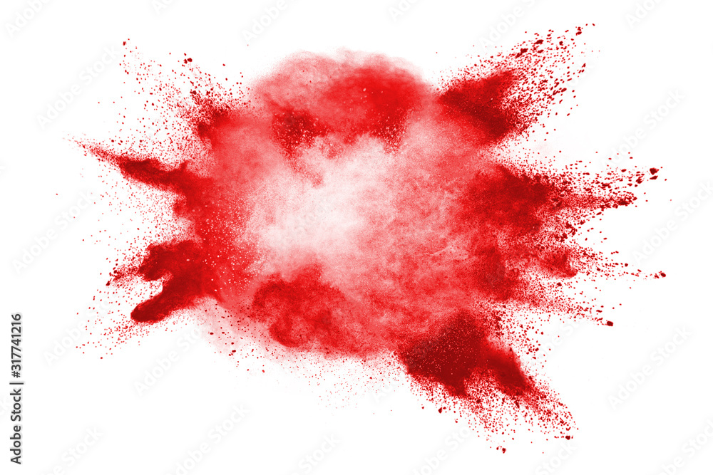Launched red powder on white background.