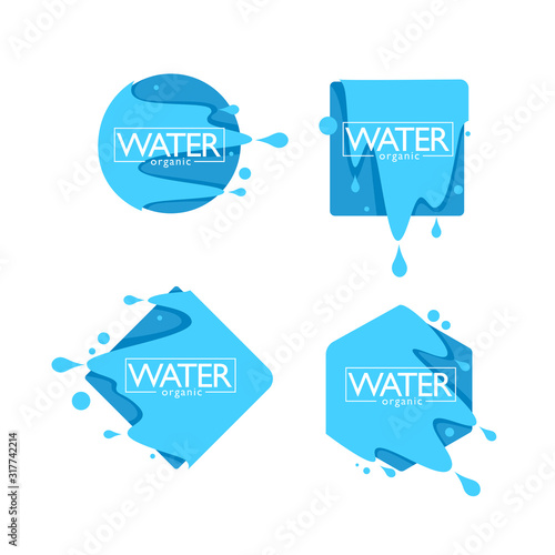organic natural spring water, vector  logo, labels and stickers templates with aqua drops