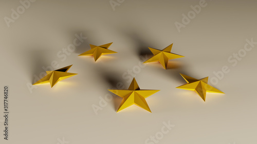 five golden stars for costumer satisfaction  3d illustration