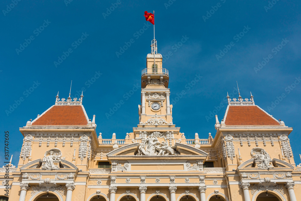 The People's Committee of Ho Chi Minh City with blue sky in Ho Chi Minh, Vietnam.
