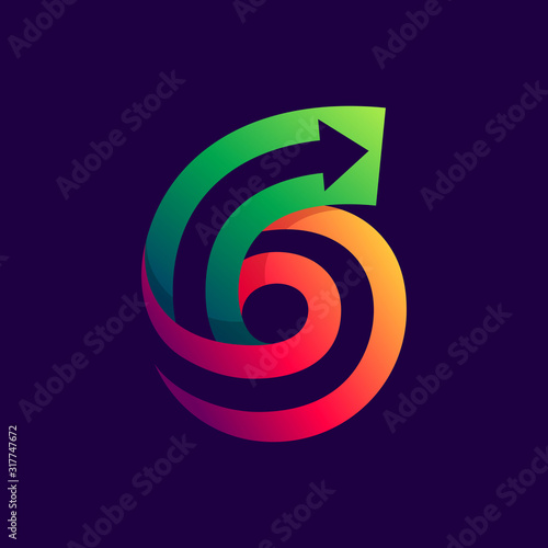 Number six logo with arrow inside.