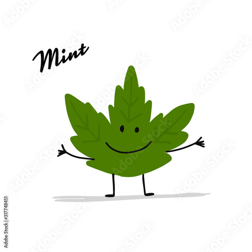 Funny mint leaf, character for your design