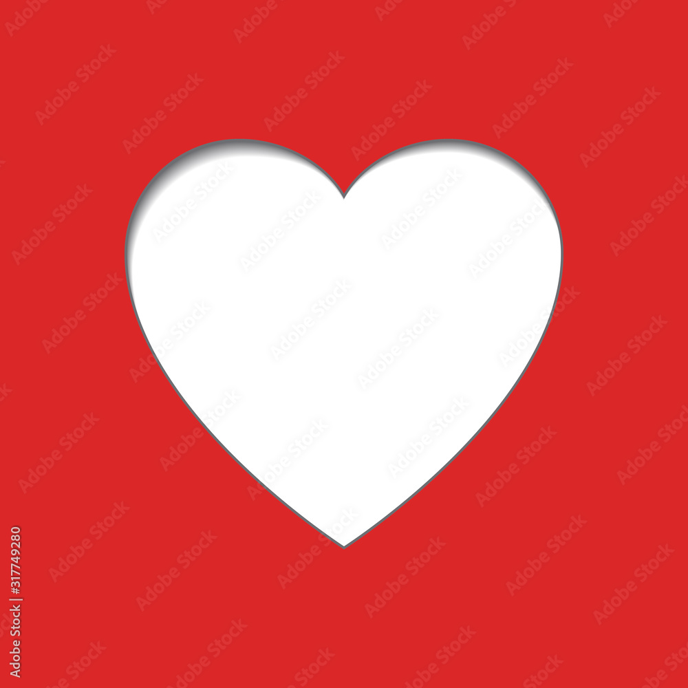 Isolated white heart in paper style on red background. Isolated white heart in paper style on red background.