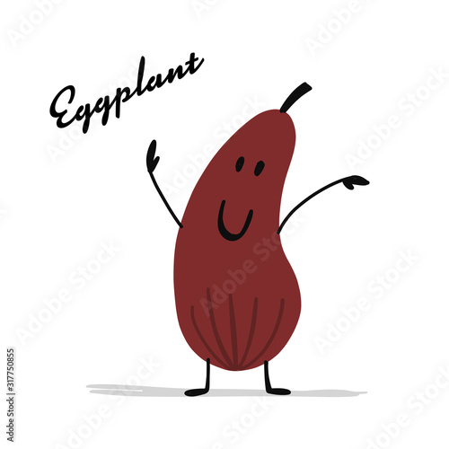 Funny smiling eggplant, character for your design