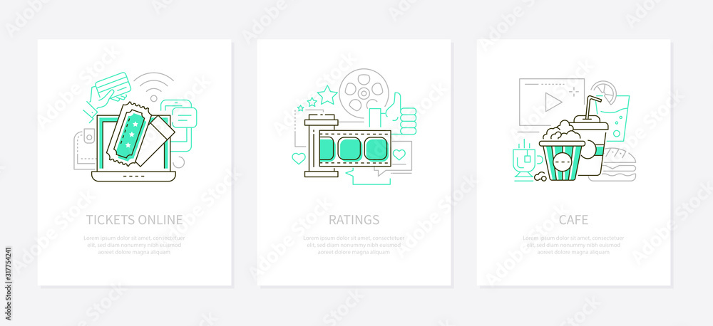 Cinema concept - vector line design style banners Cinema concept - vector line design style banners