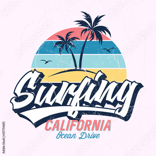 Surfin California, Ocean Drive - Tee Design For Printing