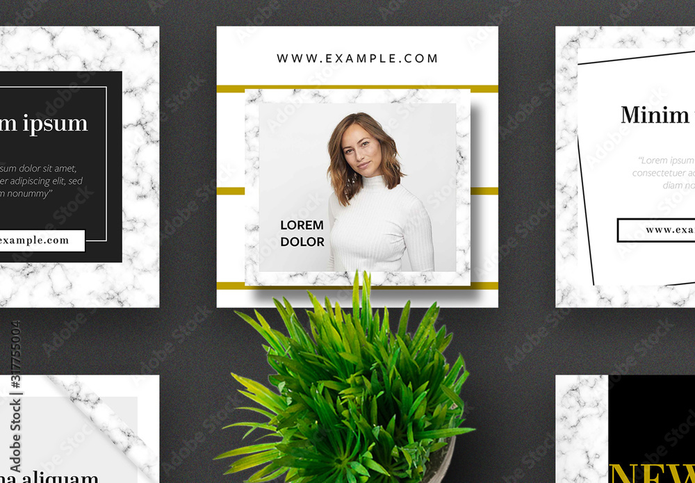 Set of Social Media Post Layout with Marble Texture Stock Template ...