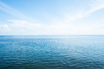 Blue sea with waves and sky with clouds.