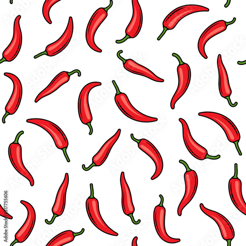 Stampa su tela Hot chili peppers seamless pattern. Vector illustration.