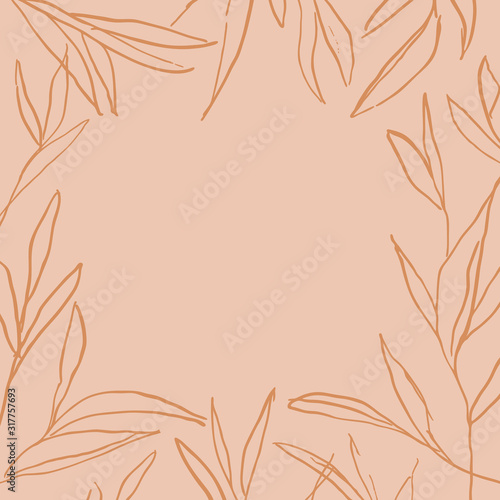Abstract simple trendy vector leaves frame design.