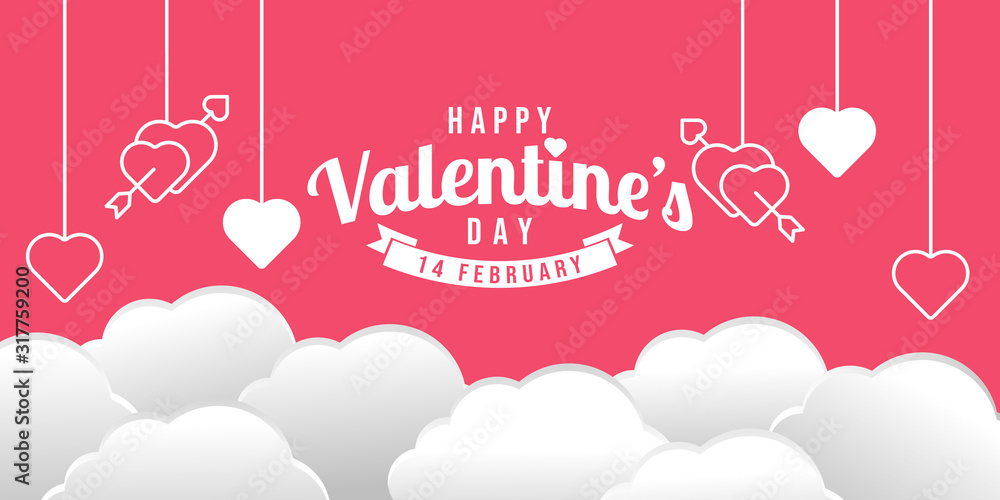 Happy Valentine's day background Vector illustration. Happy Valentines day modern flat design style. Happy Valentines Day abstract background with hearts ornaments for poster, banner, greeting card.