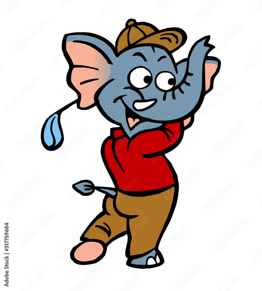 Elephant mascot playing golf with baseball cap, shirt and trousers, color clipart Elephant mascot playing golf with baseball cap, shirt and trousers, color clipart
