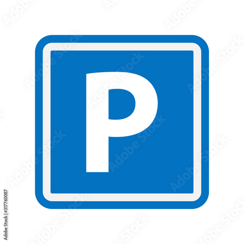 Blue square parking sign with capital letter P