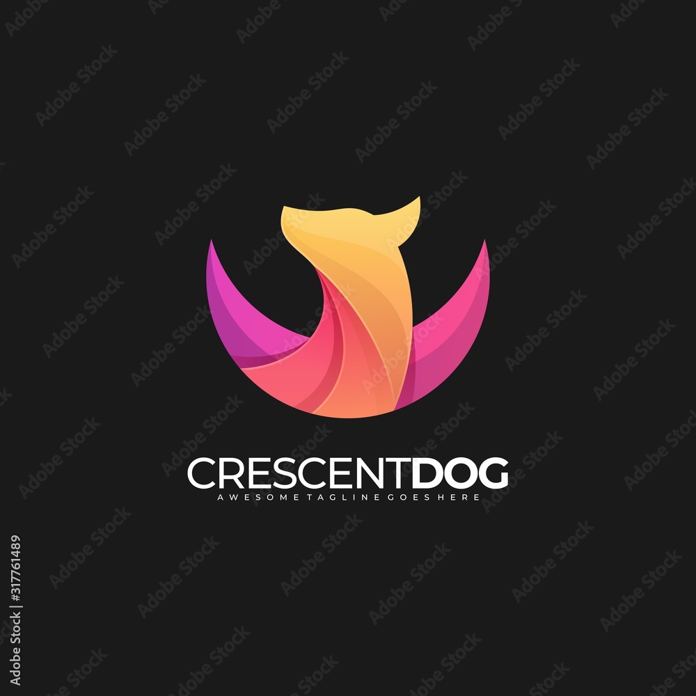 Vector Logo Illustration Crescent Dog Gradient Colorful