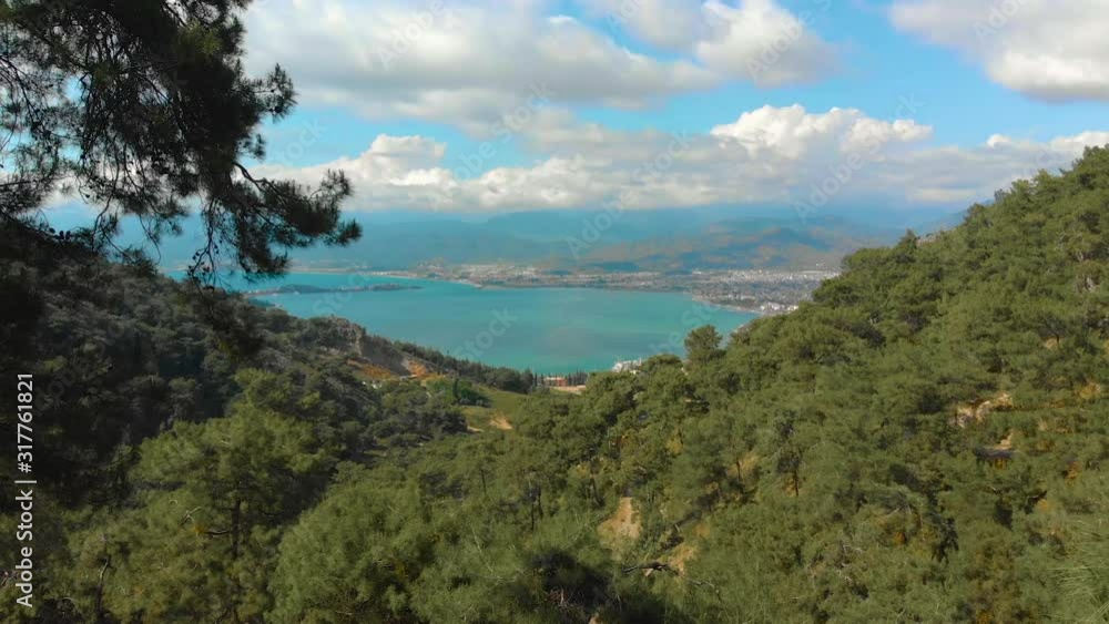 Mountain wiew with turquoise water and green trees. Reflection in the water. Beautiful spring landscape with mountains, forest and lake. Aerial View. Drone shot over a beautiful mountain forest lake Mountain wiew with turquoise water and green trees. Reflection in the water. Beautiful spring landscape with mountains, forest and lake. Aerial View. Drone shot over a beautiful mountain forest lake