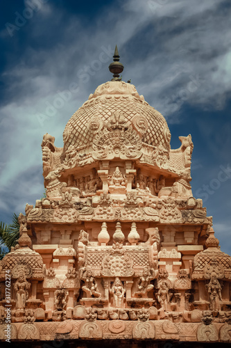 Gangaikonda Cholapuram Temple over blue sky. Great architecture of Hindu Temple dedicated to Shiva. South India, Tamil Nadu, Thanjavur (Trichy)